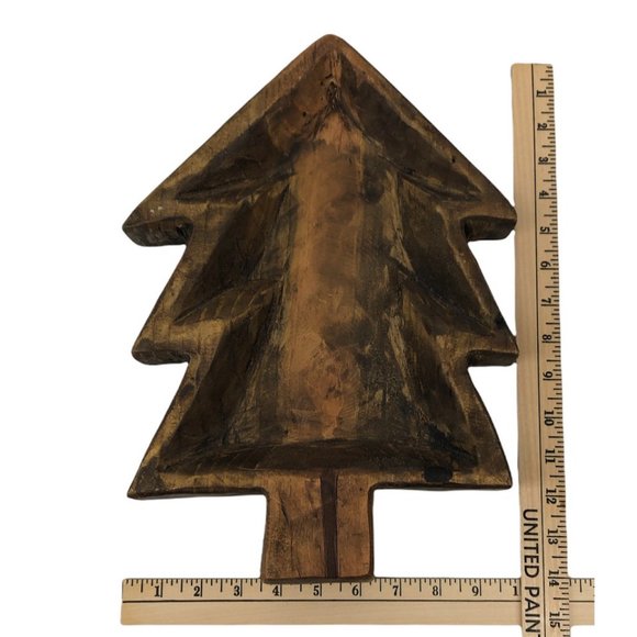 13 Carved Wooden Dough Bowl Christmas Tree Primitive Wood Trencher New 14\